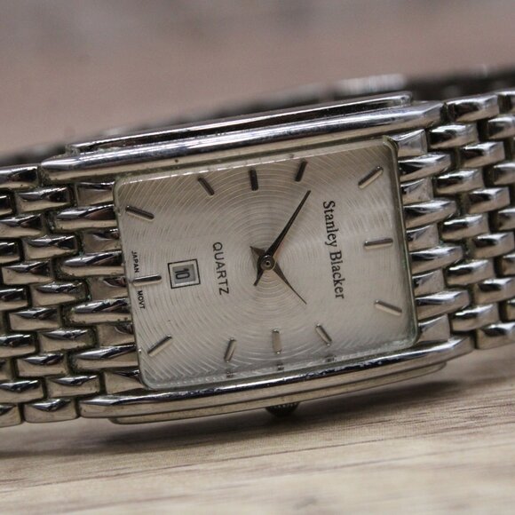 Stanley Blacker Watch Mens Silver Tone Stainless Steel Classic Rectangular Dial - Picture 6 of 8